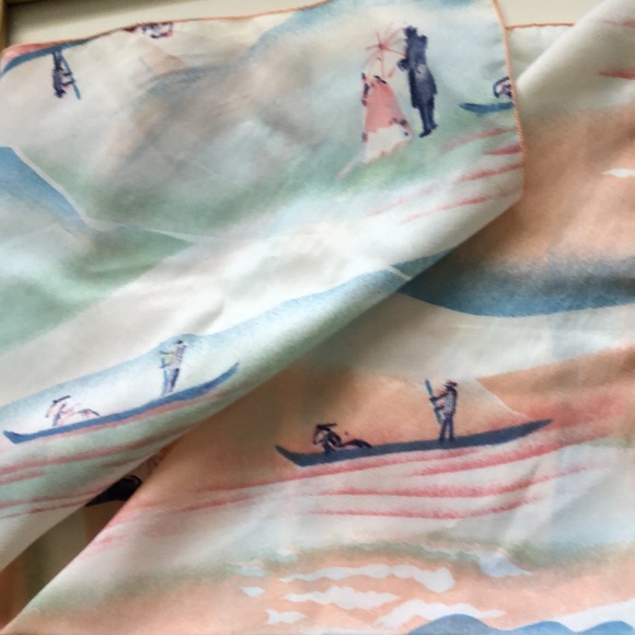 Symphony Scarfs Square Bandana Romantic Elegant Peach, Sky Blue, White EC - Picture 3 of 15